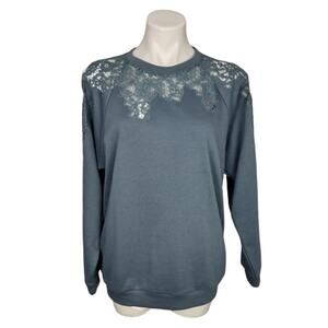 Lush Cold Shoulder Lace Detail Crewneck Sweater Size Small